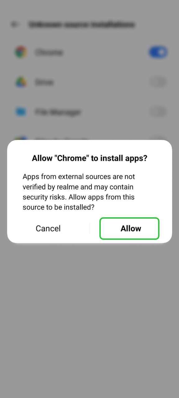 Enable installation from unknown sources in settings for Basswin APK.