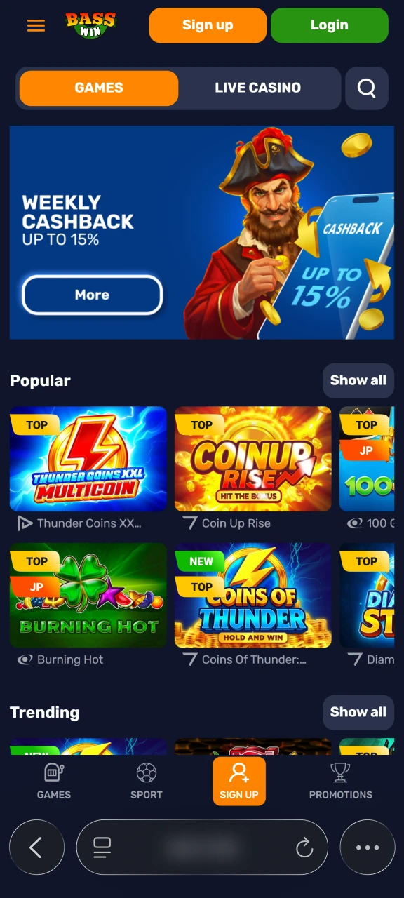 Launch the official mobile website using Safari browser for Basswin access.