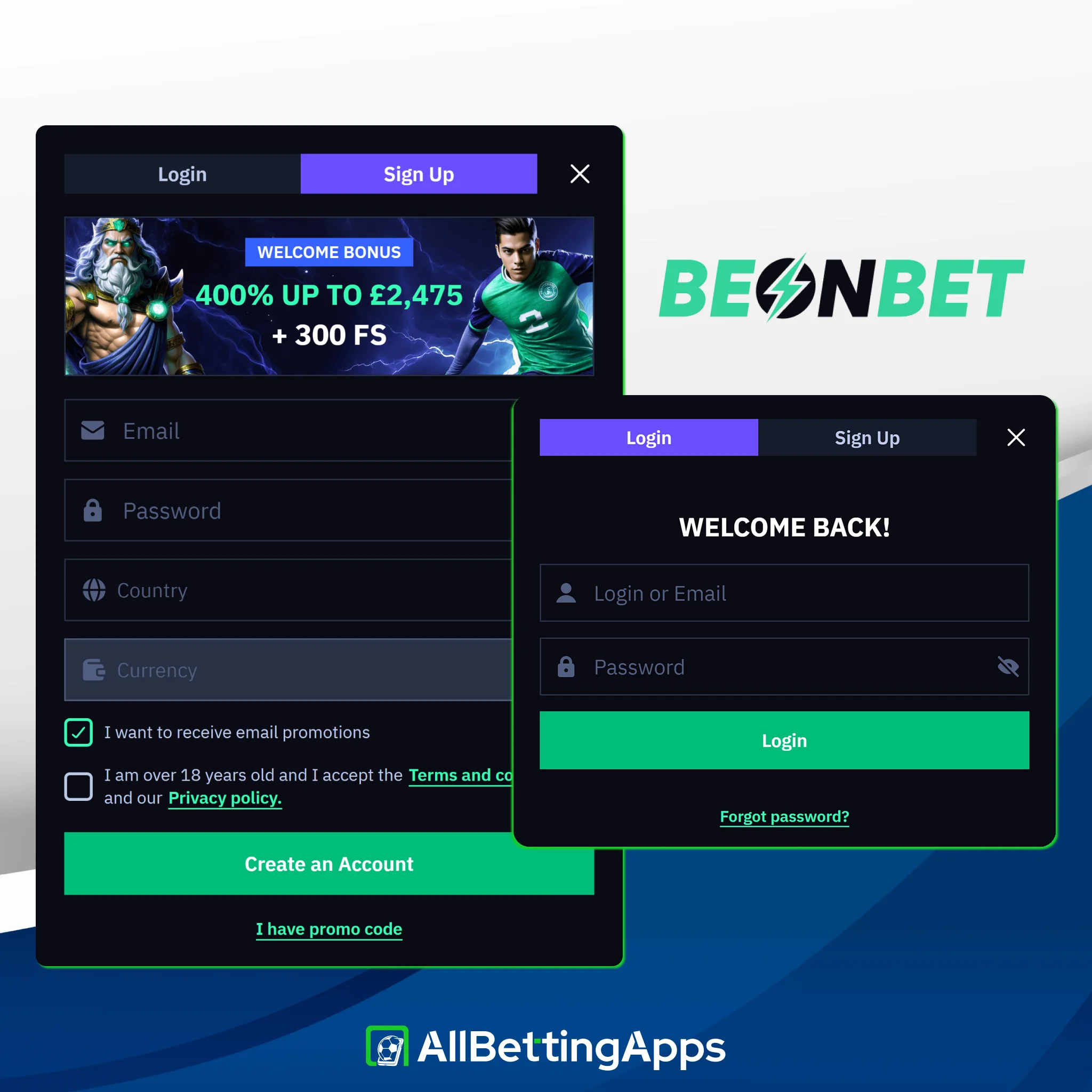 Create your new account following quick sign-up steps at Beonbet.