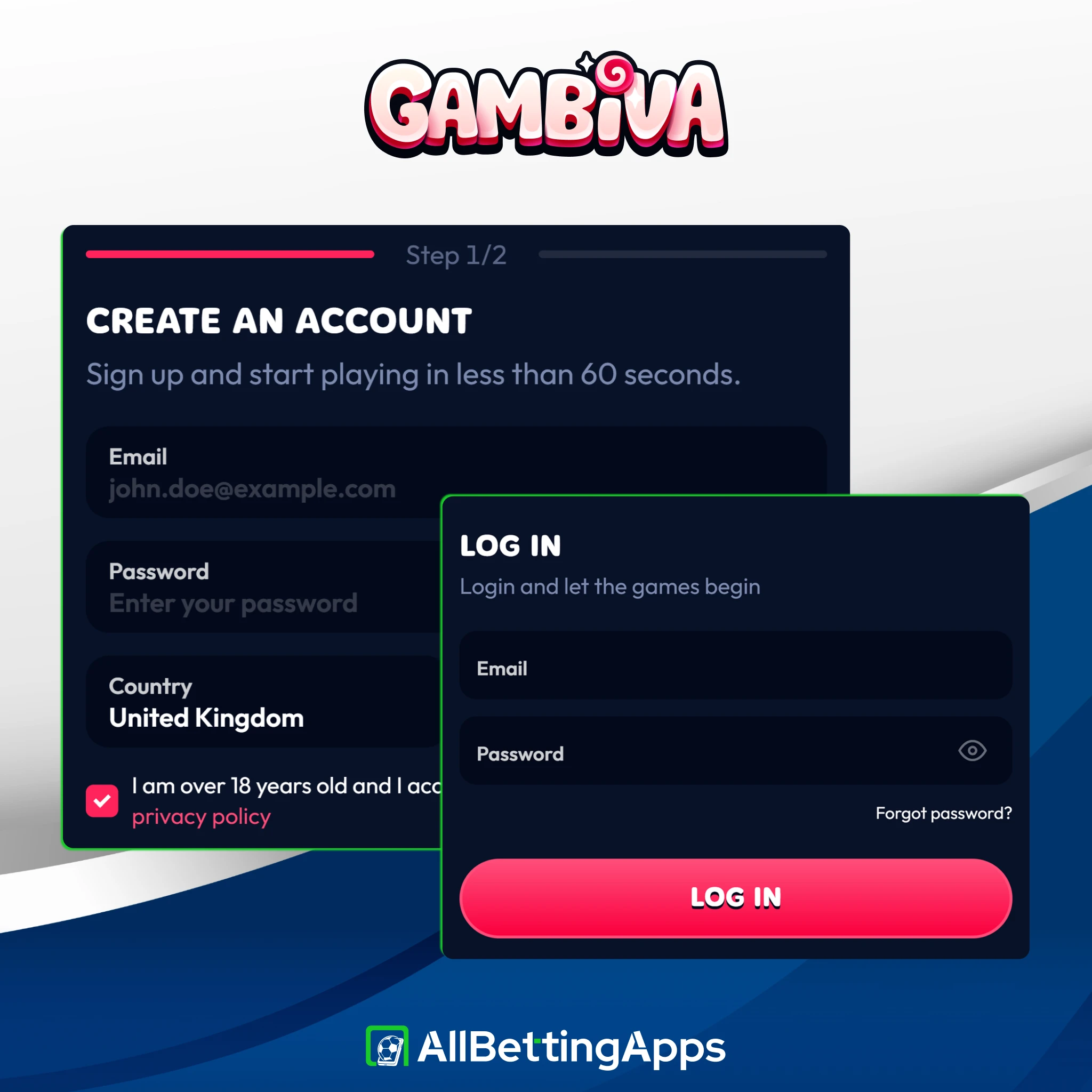 Create your new player account by completing registration on Gambiva.