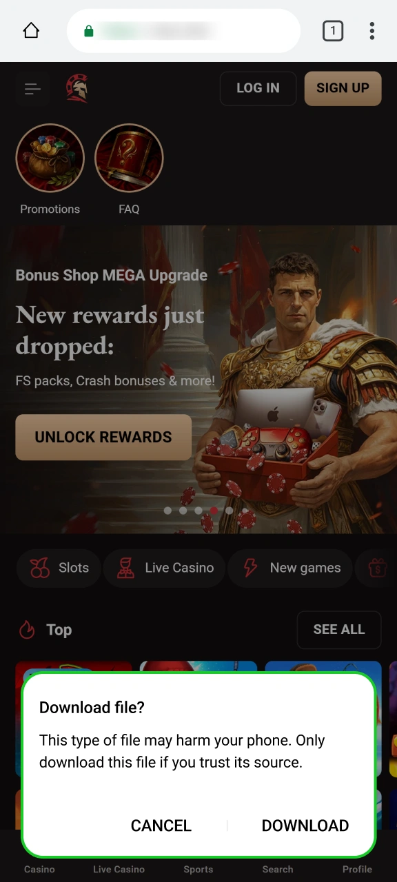 Get the official APK installer file directly from Legionbet.