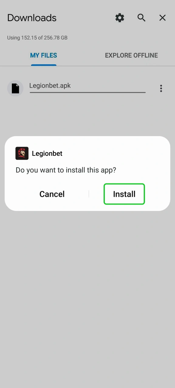 Complete application installation and log into your personal Legionbet profile.