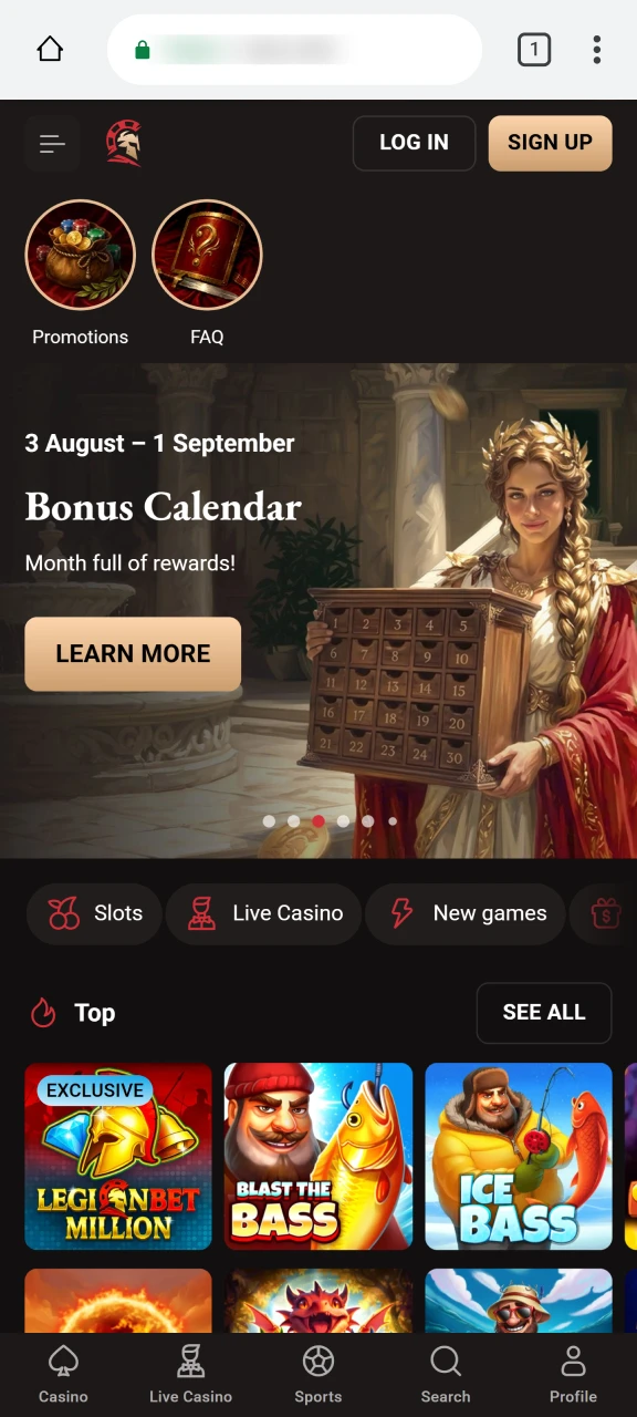 Visit the official website to start downloading the app on Legionbet.