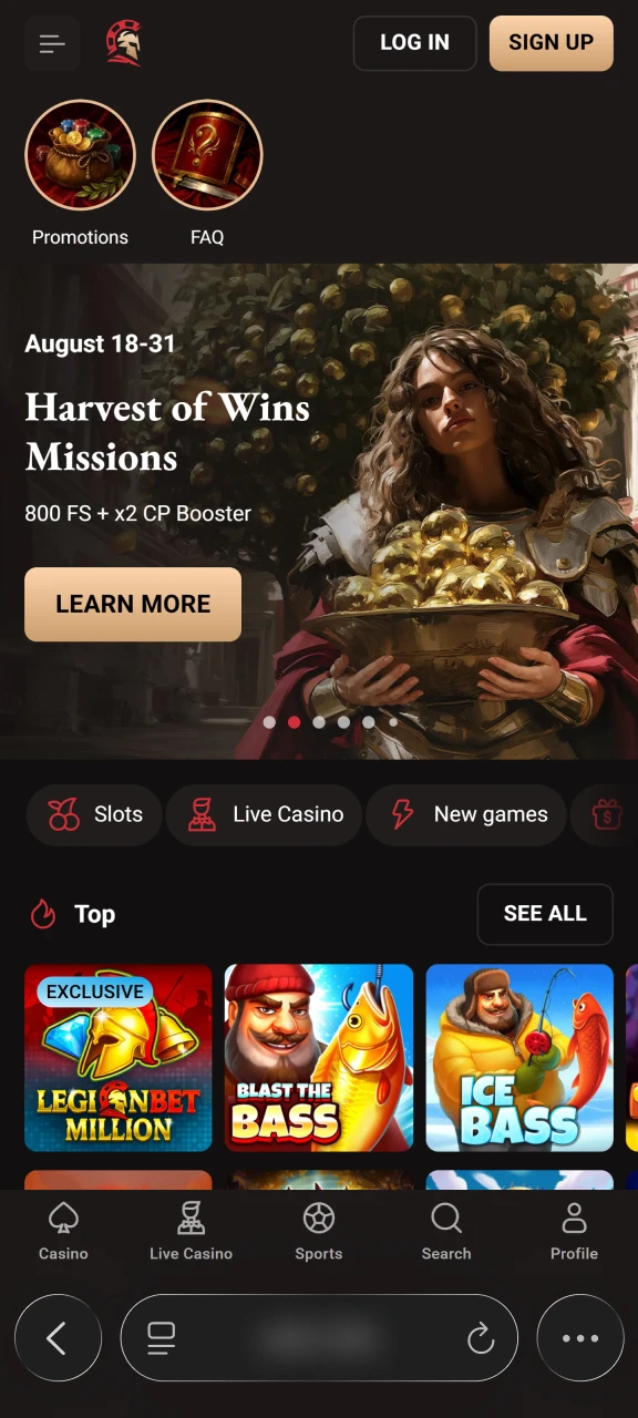 Launch the official web platform using Safari browser for Legionbet.