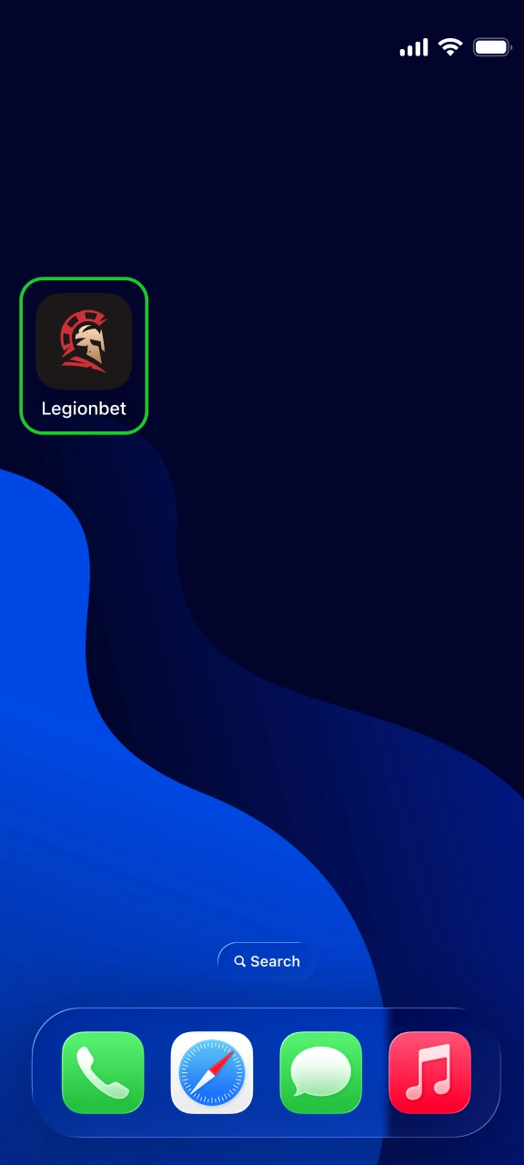 Tap the home screen icon to launch mobile games on Legionbet.