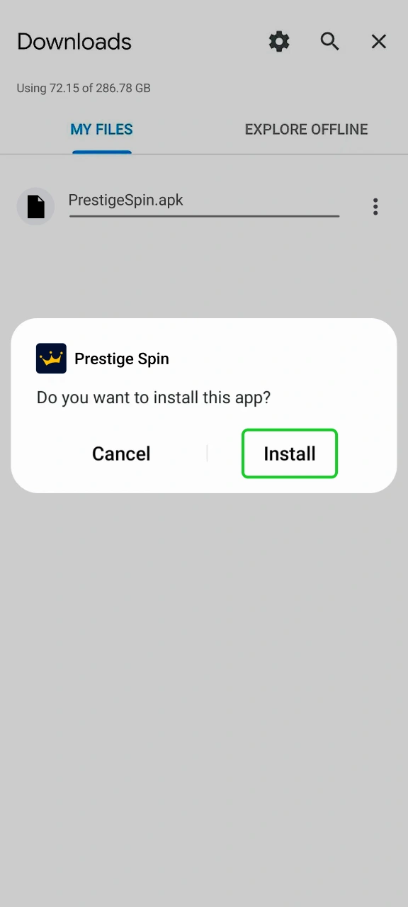 Complete the application setup and log into your Prestige Spin account.