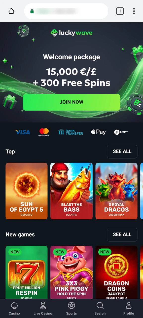 Visit the official web portal to download LuckyWave on Android.