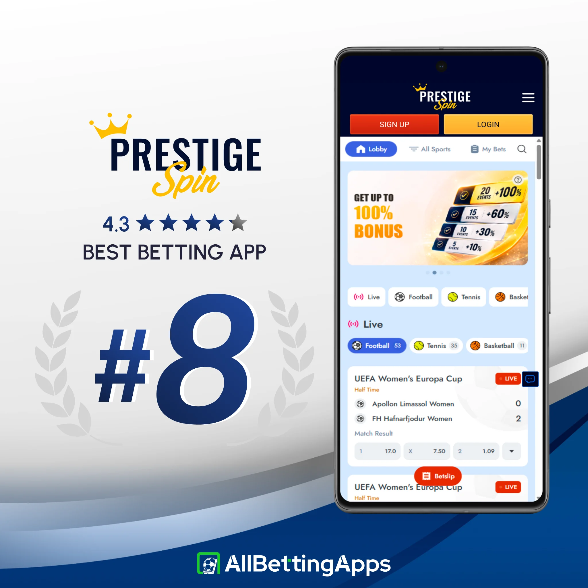 Check Prestige Spin sportsbook features listed on allbettingapps.