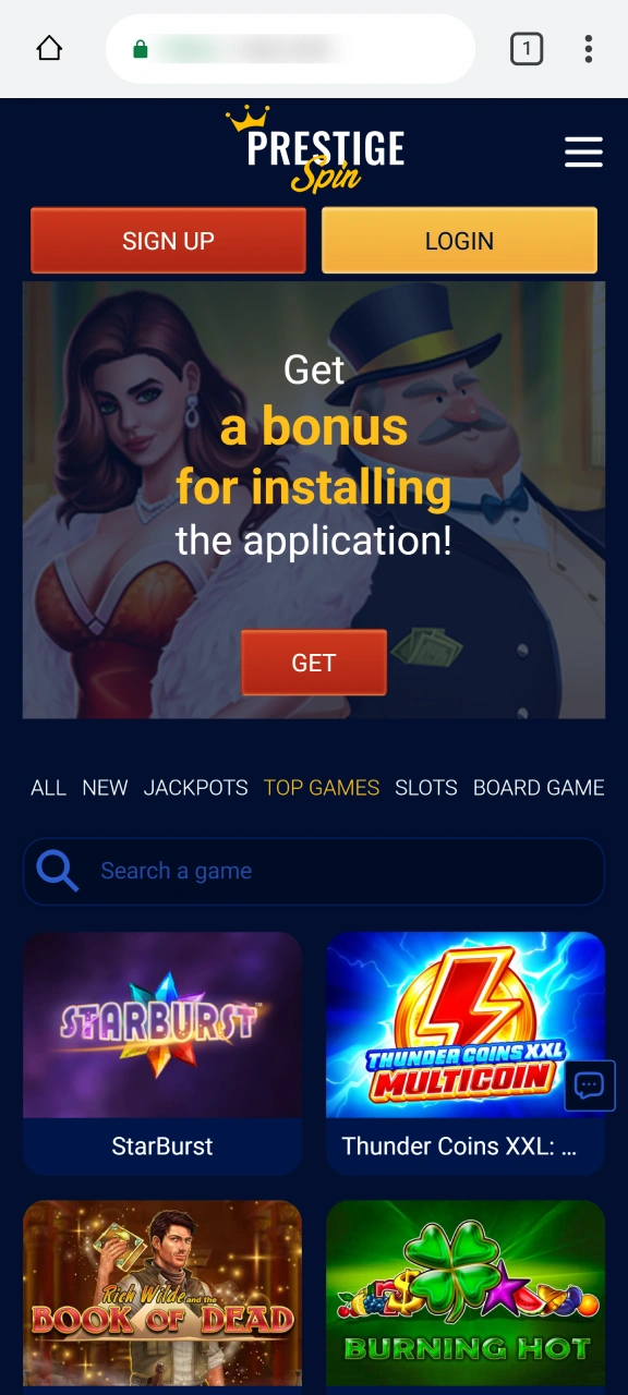 Visit the official mobile website to download the Prestige Spin app.