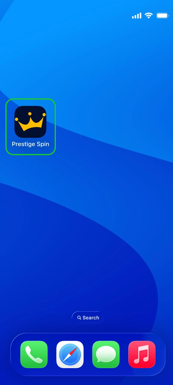 Tap the home screen shortcut to play games on Prestige Spin.