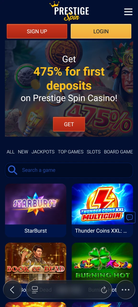 Launch the official web portal in Safari to access Prestige Spin.