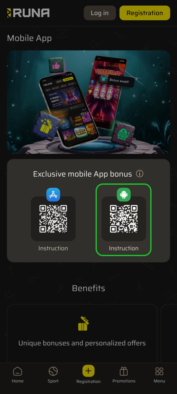 Download the official Android installer file directly from Runa.