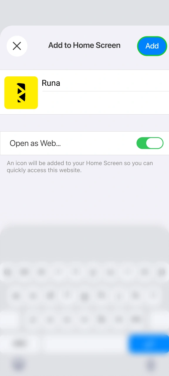 Create a quick web app shortcut on your iPhone for Runa.