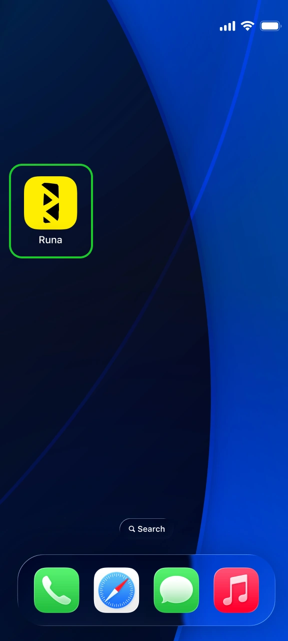 Tap the home screen icon to launch online betting at Runa.