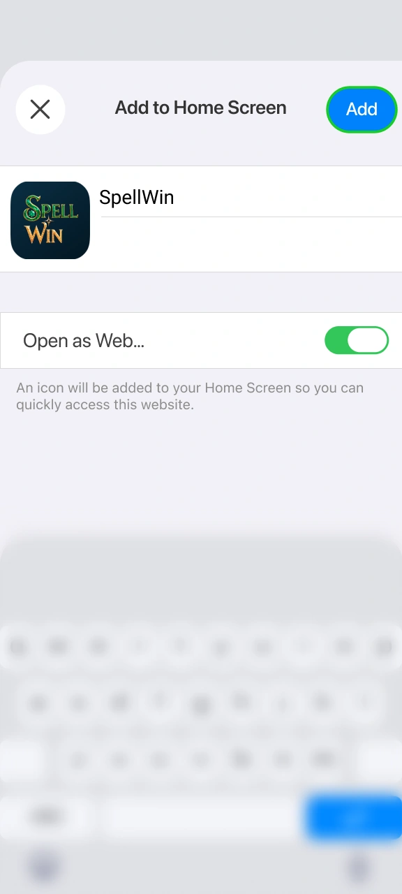 Create a web app shortcut on your iPhone for SpellWin.