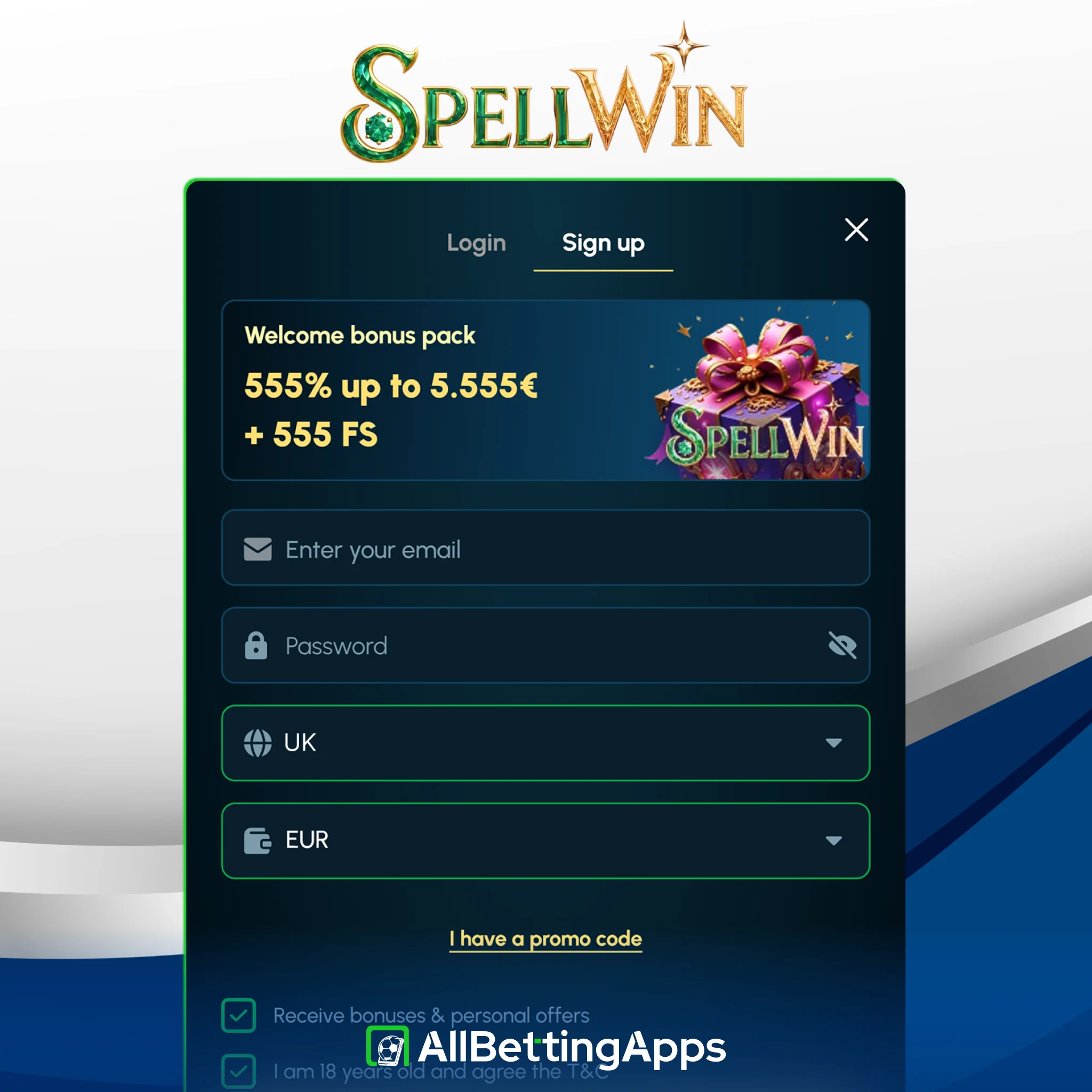 Create a new player account or log in to SpellWin.