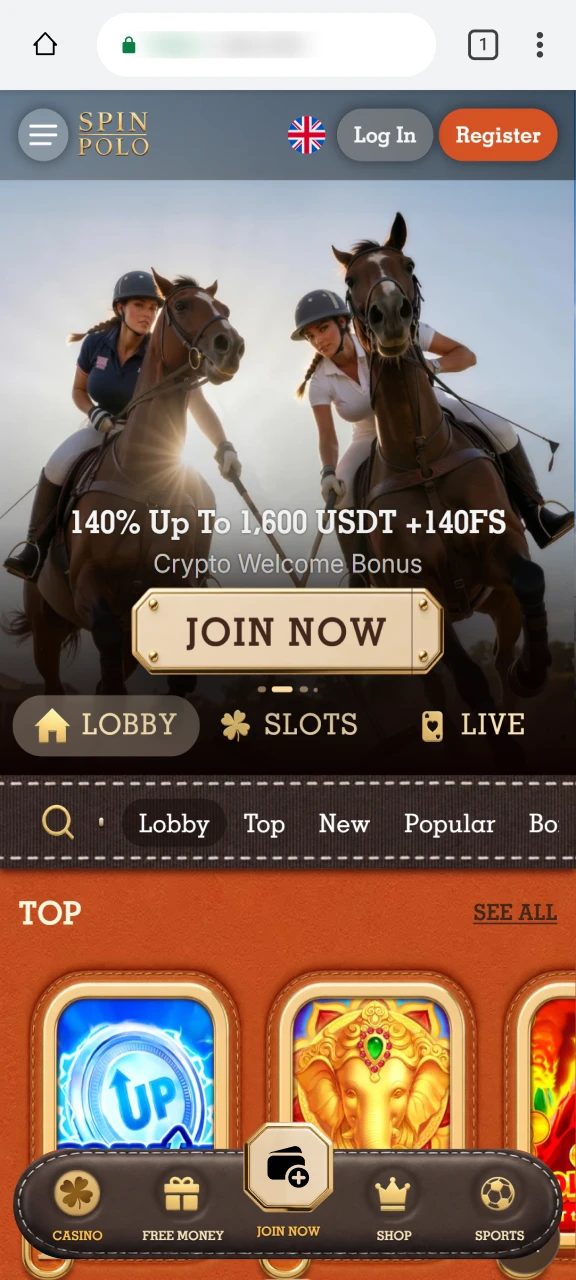 Open the official mobile portal in Chrome to start on Spinpolo.