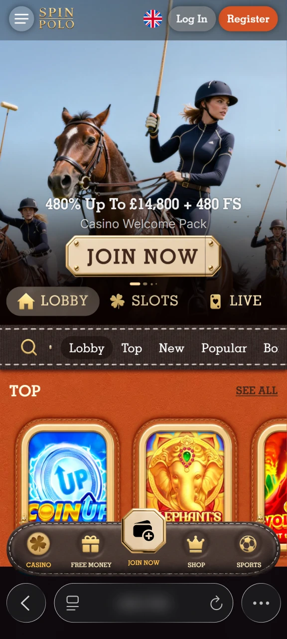 Visit the official web application using Safari browser for Spinpolo.