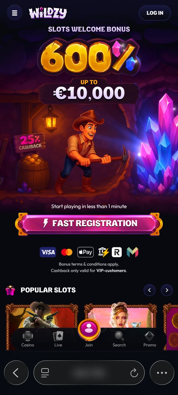Visit the official mobile platform using Safari to access Wildzy.
