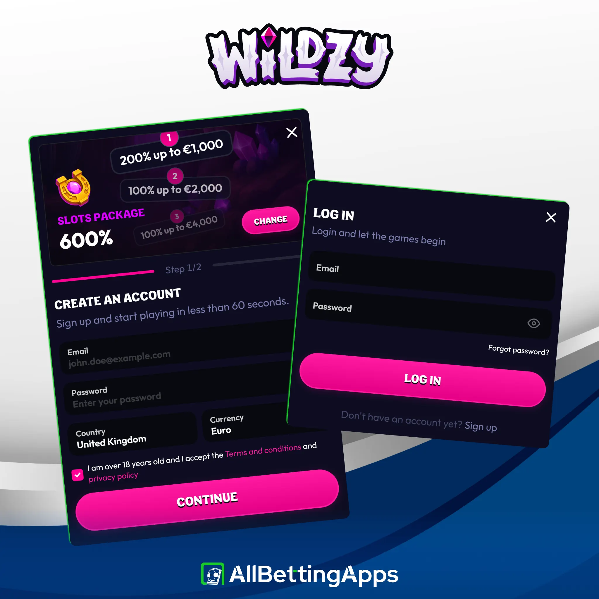 Create your new player account by completing registration on Wildzy.