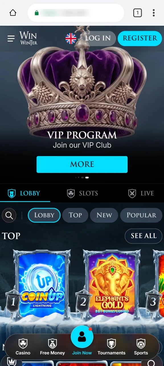 Open the official mobile portal in Chrome to access WinWinter.