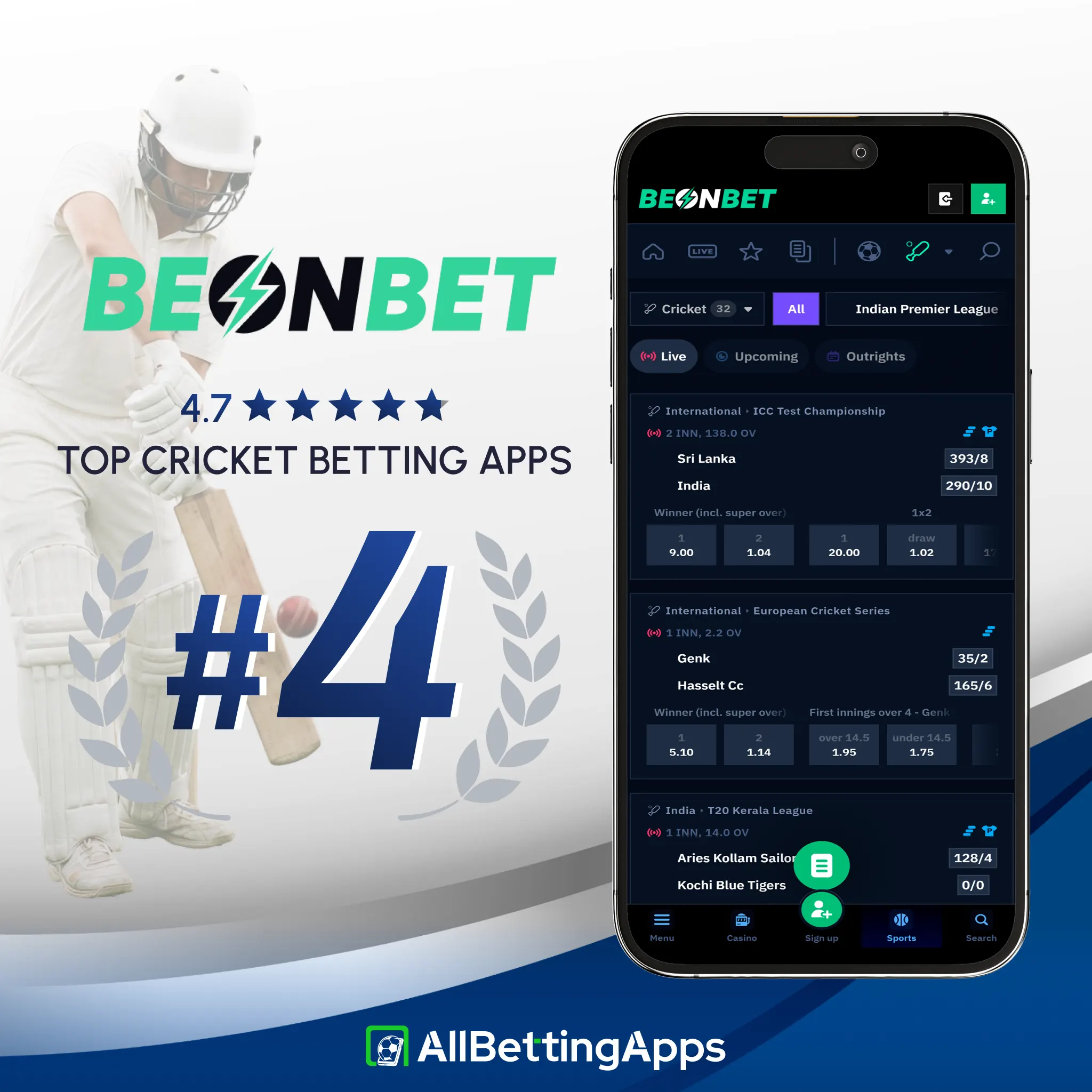Compare Beonbet cricket wagering options listed on allbettingapps.