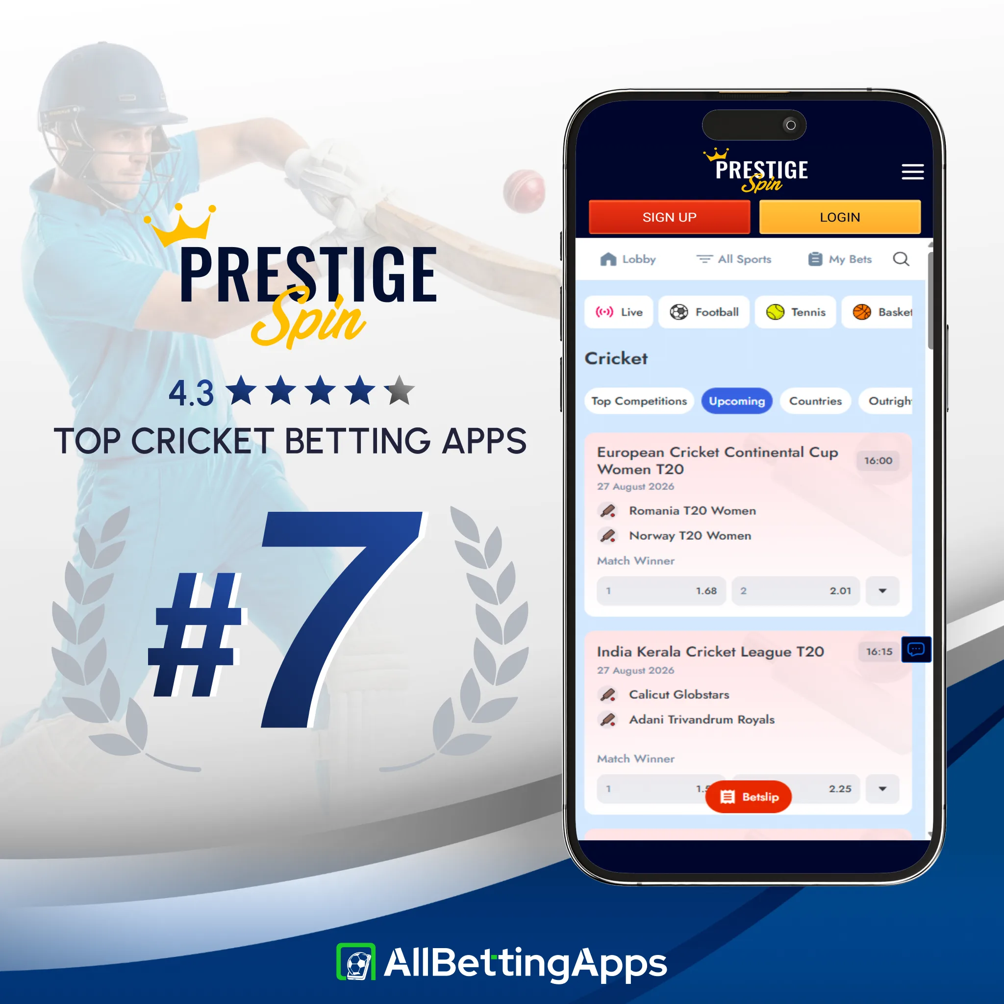 Check Prestige Spin cricket sportsbook highlights on allbettingapps.