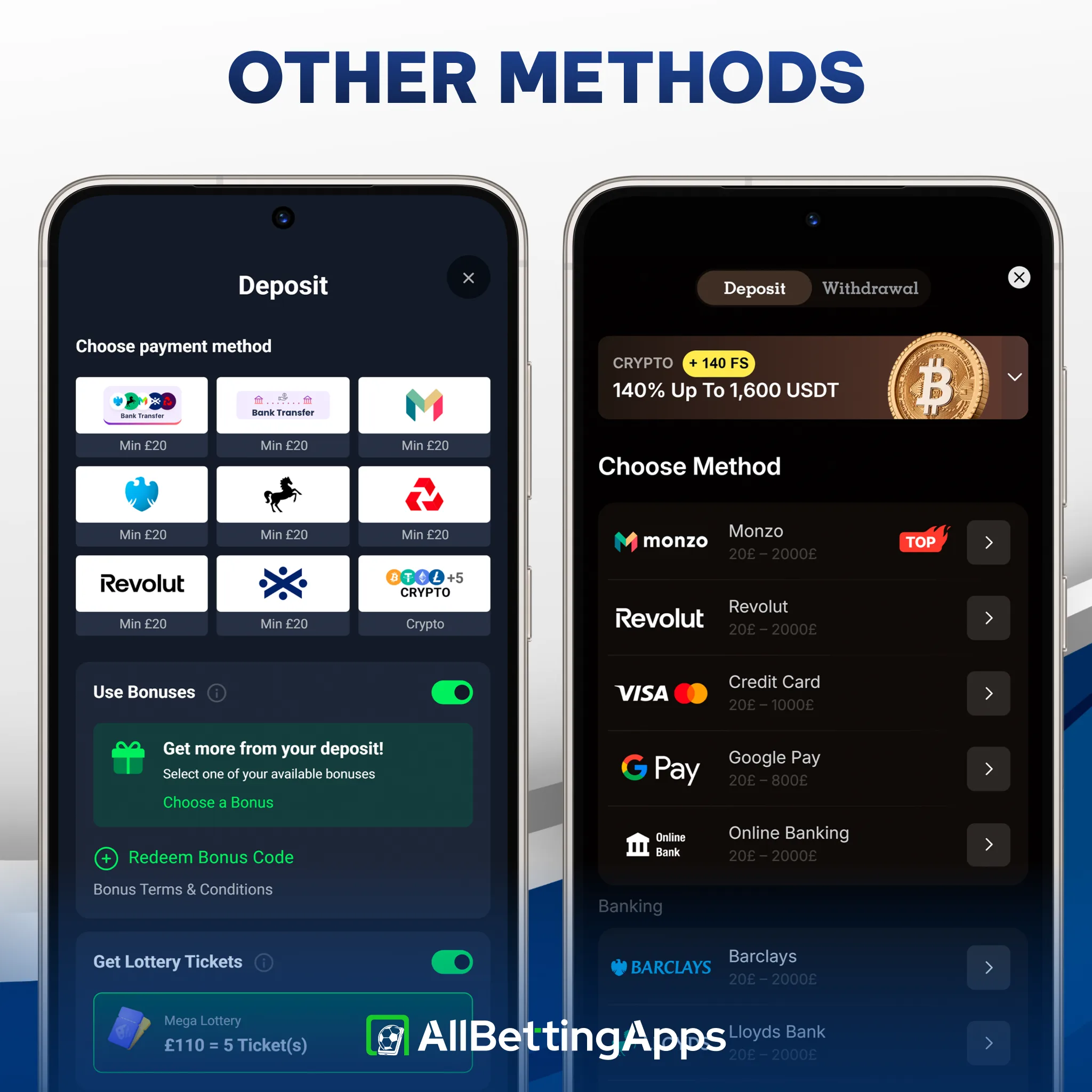Compare cryptocurrency against traditional app payment methods on allbettingapps.