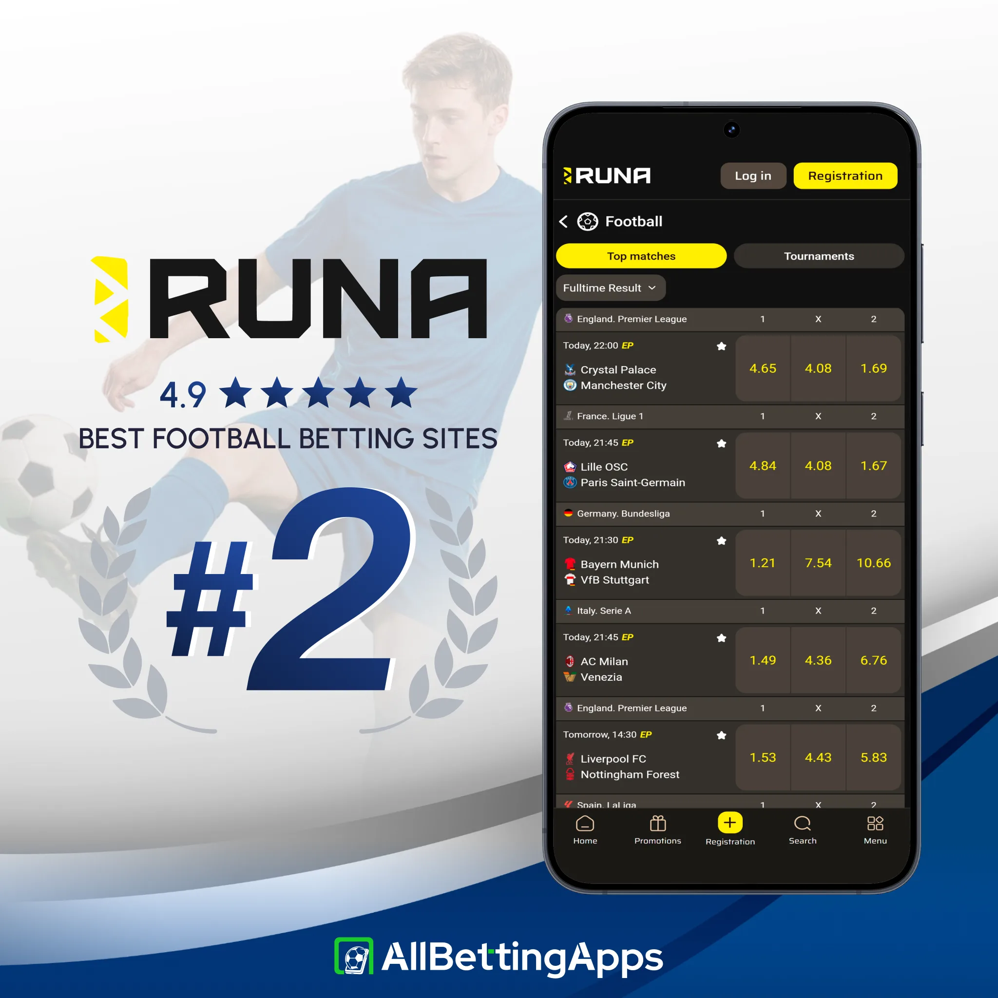 Check Runa sportsbook features and football odds on allbettingapps.